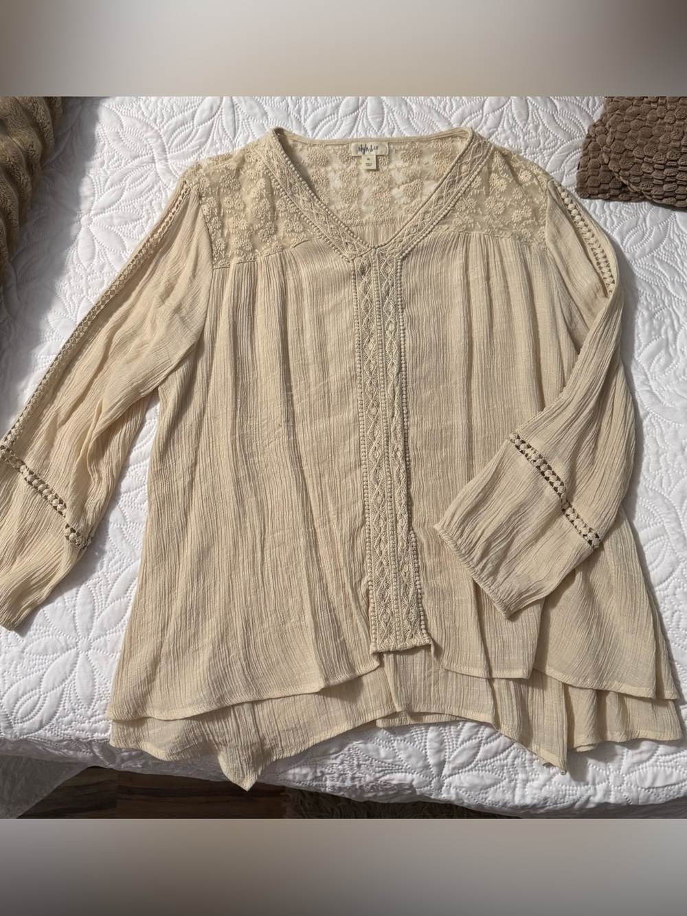 Style & Co. Cream Crochet-Trim Boho Tunic